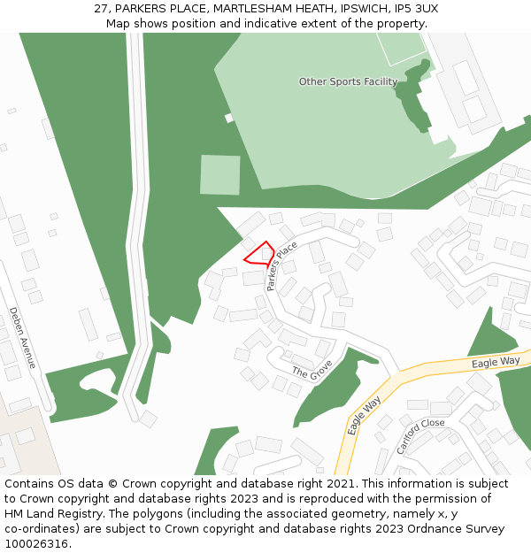 27, PARKERS PLACE, MARTLESHAM HEATH, IPSWICH, IP5 3UX: Location map and indicative extent of plot