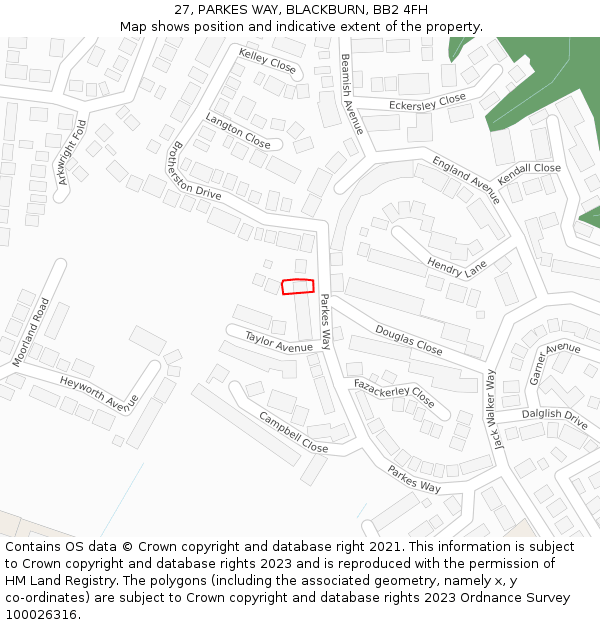 27, PARKES WAY, BLACKBURN, BB2 4FH: Location map and indicative extent of plot