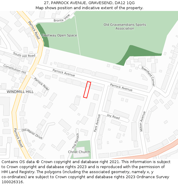 27, PARROCK AVENUE, GRAVESEND, DA12 1QG: Location map and indicative extent of plot