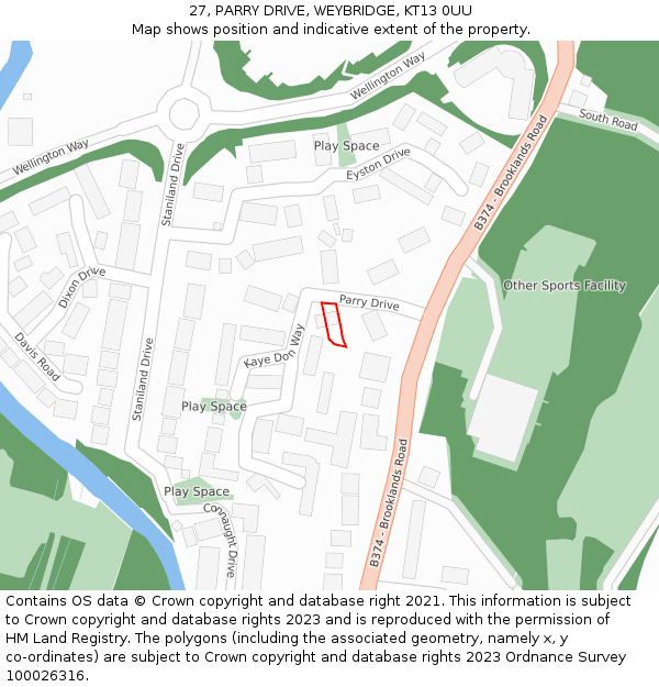 27, PARRY DRIVE, WEYBRIDGE, KT13 0UU: Location map and indicative extent of plot