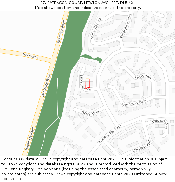 27, PATENSON COURT, NEWTON AYCLIFFE, DL5 4XL: Location map and indicative extent of plot