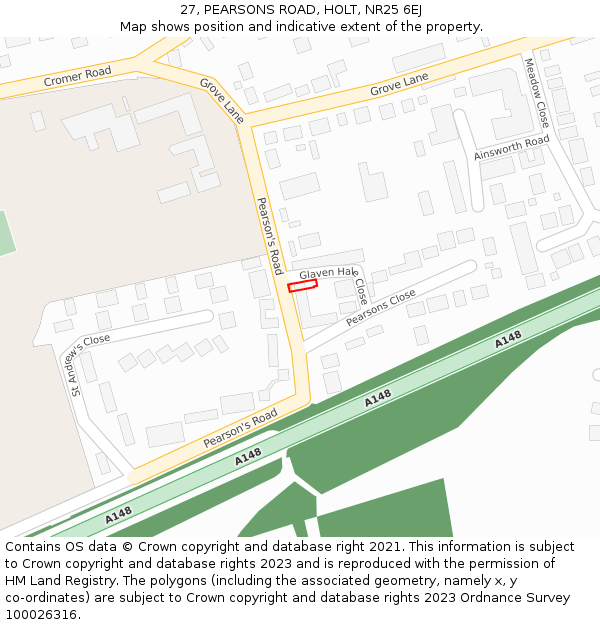 27, PEARSONS ROAD, HOLT, NR25 6EJ: Location map and indicative extent of plot