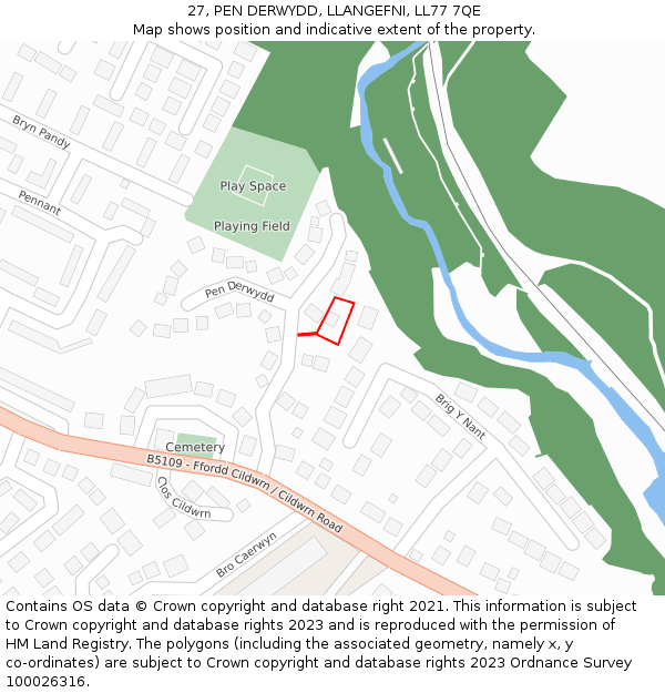 27, PEN DERWYDD, LLANGEFNI, LL77 7QE: Location map and indicative extent of plot
