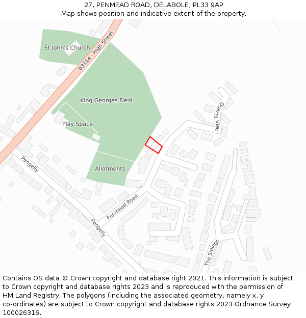 27, PENMEAD ROAD, DELABOLE, PL33 9AP: Location map and indicative extent of plot