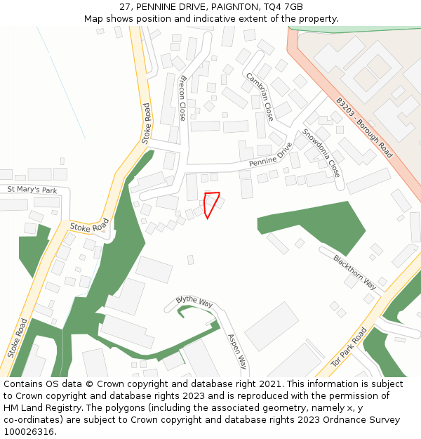 27, PENNINE DRIVE, PAIGNTON, TQ4 7GB: Location map and indicative extent of plot