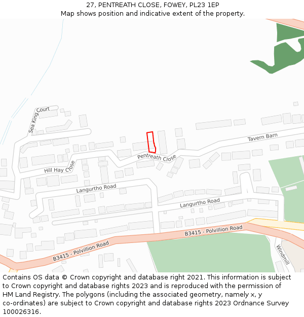 27, PENTREATH CLOSE, FOWEY, PL23 1EP: Location map and indicative extent of plot