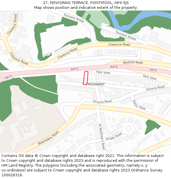 27, PENYGRAIG TERRACE, PONTYPOOL, NP4 5JS: Location map and indicative extent of plot