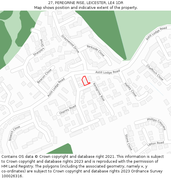 27, PEREGRINE RISE, LEICESTER, LE4 1DR: Location map and indicative extent of plot