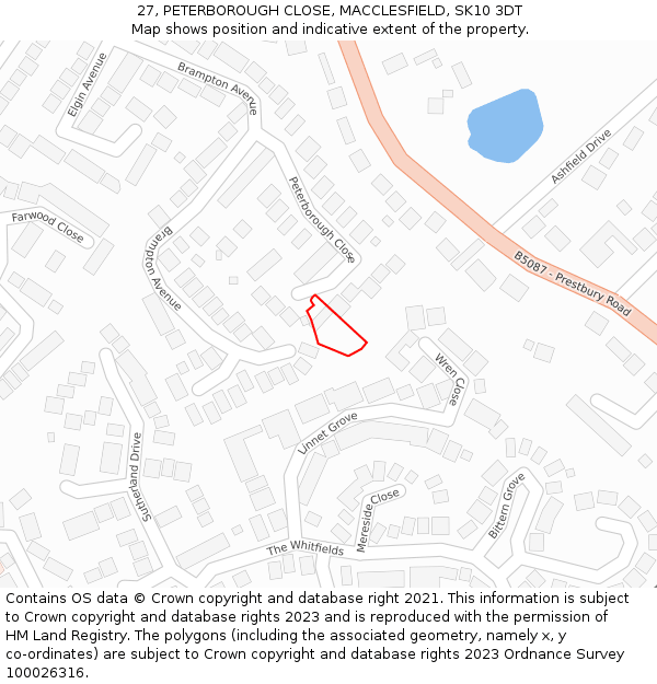 27, PETERBOROUGH CLOSE, MACCLESFIELD, SK10 3DT: Location map and indicative extent of plot