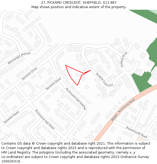 27, PICKARD CRESCENT, SHEFFIELD, S13 8EY: Location map and indicative extent of plot