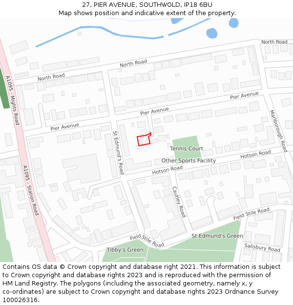 27, PIER AVENUE, SOUTHWOLD, IP18 6BU: Location map and indicative extent of plot