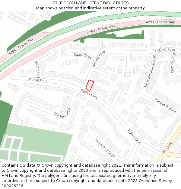 27, PIGEON LANE, HERNE BAY, CT6 7ES: Location map and indicative extent of plot