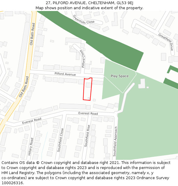 27, PILFORD AVENUE, CHELTENHAM, GL53 9EJ: Location map and indicative extent of plot