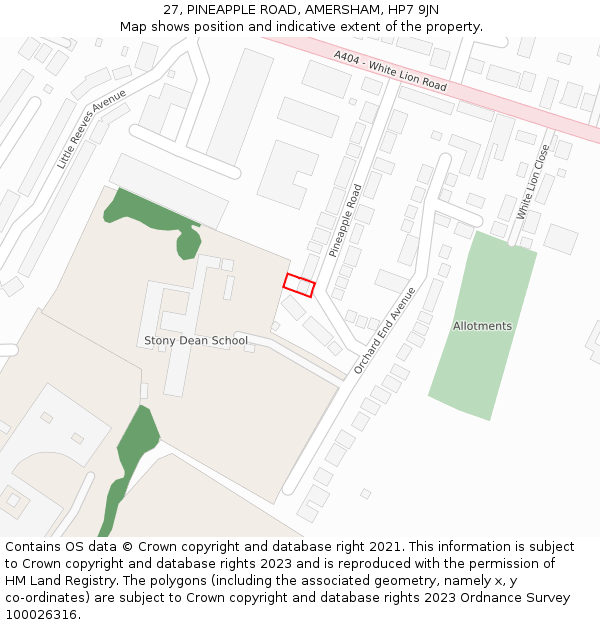 27, PINEAPPLE ROAD, AMERSHAM, HP7 9JN: Location map and indicative extent of plot