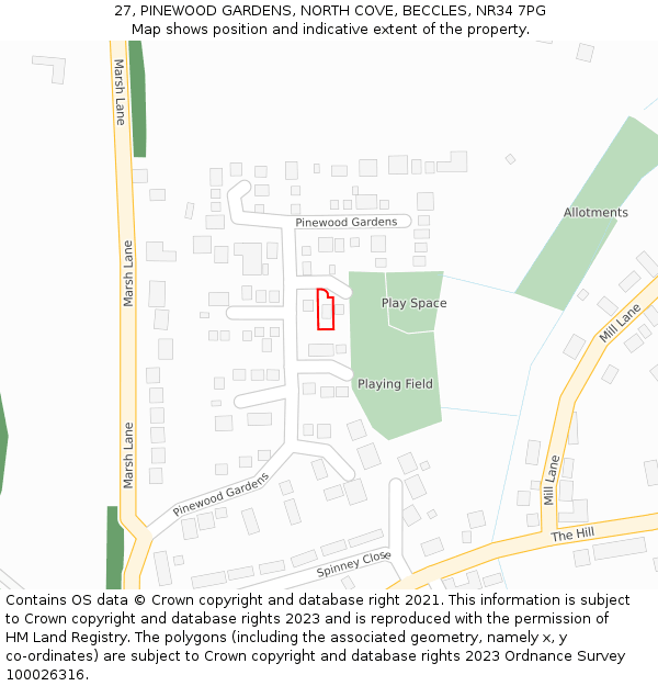 27, PINEWOOD GARDENS, NORTH COVE, BECCLES, NR34 7PG: Location map and indicative extent of plot