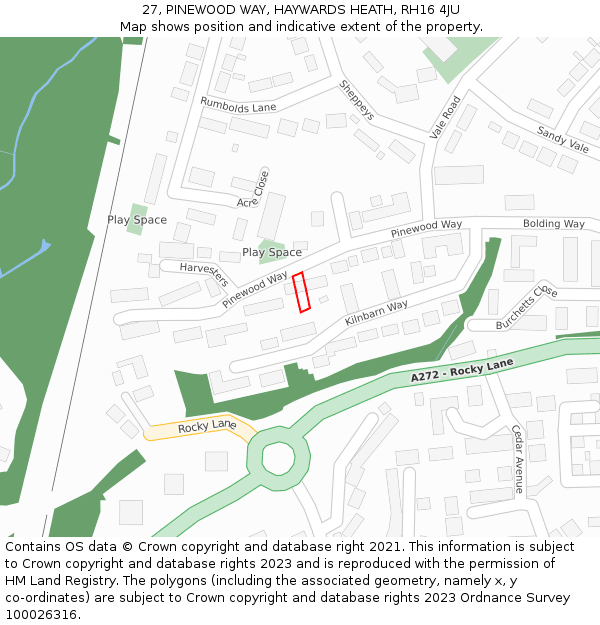 27, PINEWOOD WAY, HAYWARDS HEATH, RH16 4JU: Location map and indicative extent of plot