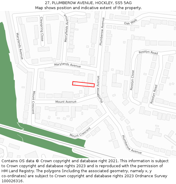 27, PLUMBEROW AVENUE, HOCKLEY, SS5 5AG: Location map and indicative extent of plot