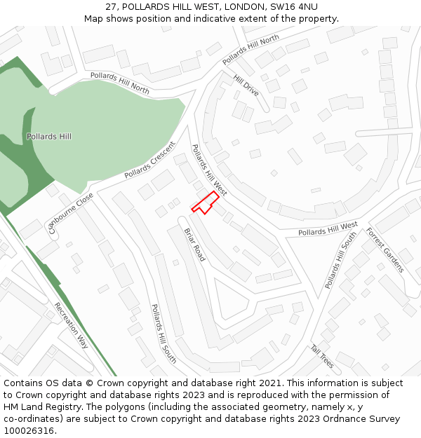 27, POLLARDS HILL WEST, LONDON, SW16 4NU: Location map and indicative extent of plot