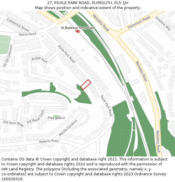 27, POOLE PARK ROAD, PLYMOUTH, PL5 1JH: Location map and indicative extent of plot