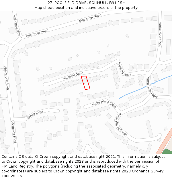 27, POOLFIELD DRIVE, SOLIHULL, B91 1SH: Location map and indicative extent of plot