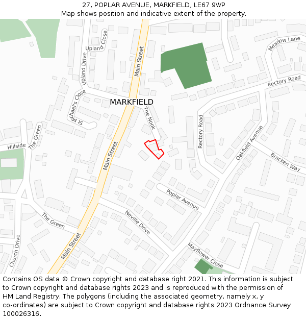 27, POPLAR AVENUE, MARKFIELD, LE67 9WP: Location map and indicative extent of plot