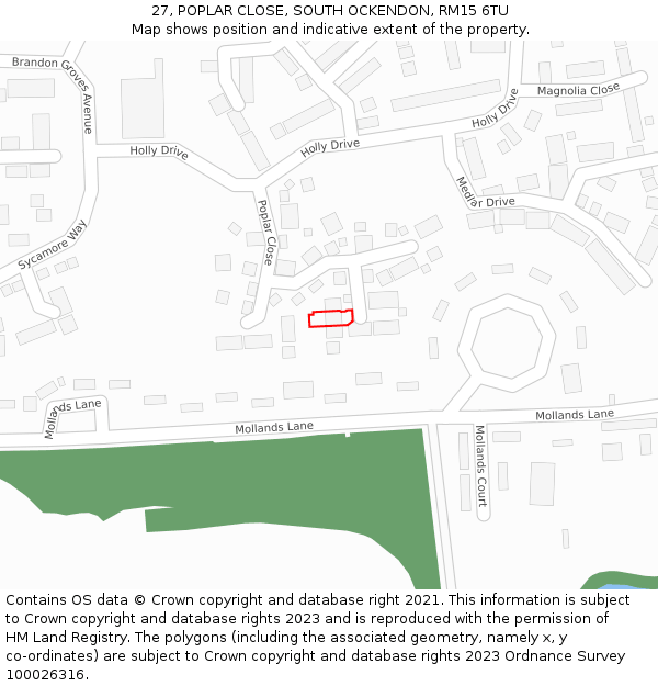 27, POPLAR CLOSE, SOUTH OCKENDON, RM15 6TU: Location map and indicative extent of plot