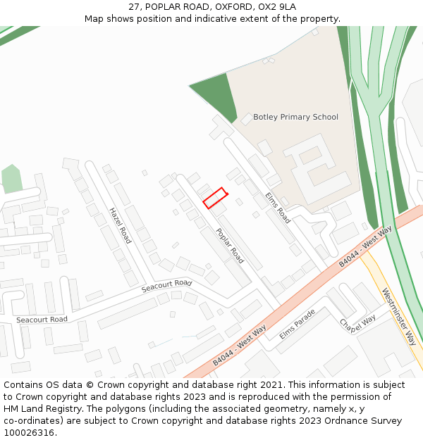 27, POPLAR ROAD, OXFORD, OX2 9LA: Location map and indicative extent of plot
