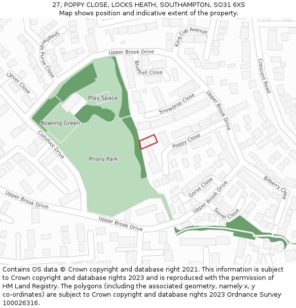 27, POPPY CLOSE, LOCKS HEATH, SOUTHAMPTON, SO31 6XS: Location map and indicative extent of plot