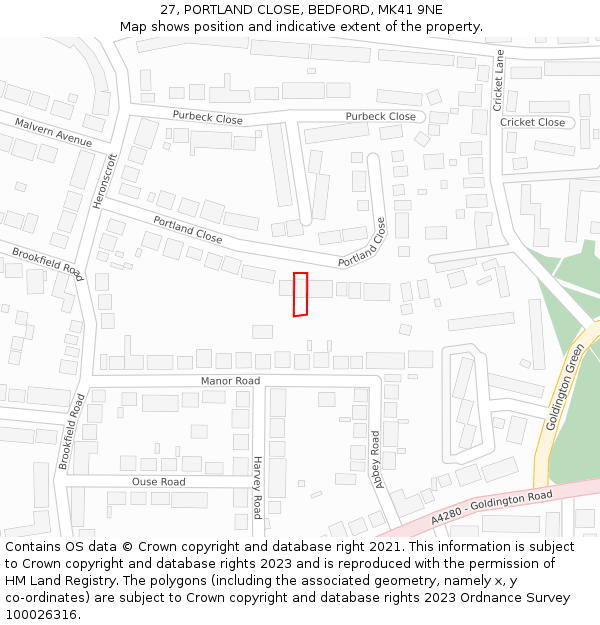 27, PORTLAND CLOSE, BEDFORD, MK41 9NE: Location map and indicative extent of plot