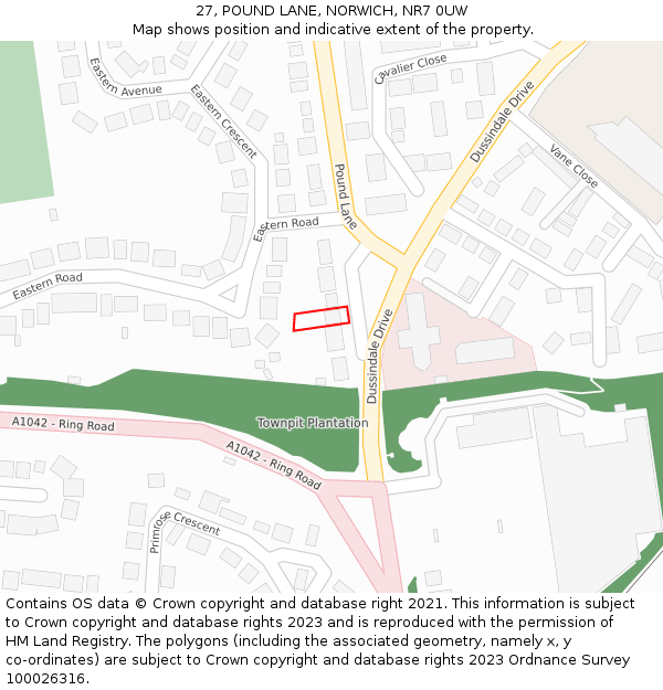 27, POUND LANE, NORWICH, NR7 0UW: Location map and indicative extent of plot