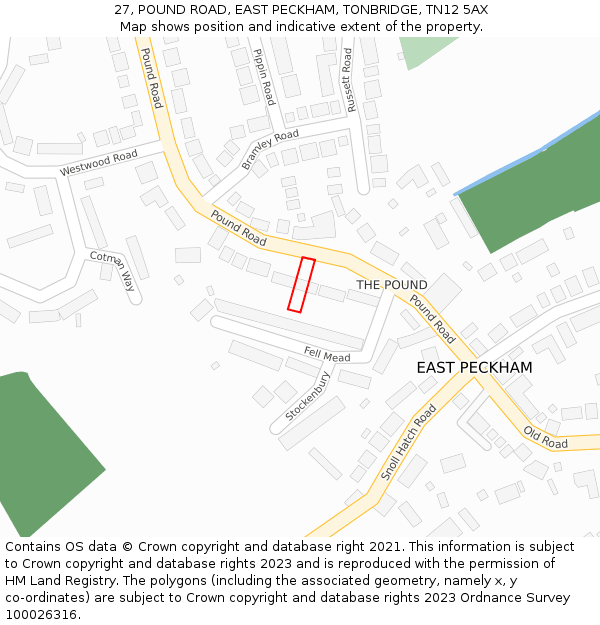 27, POUND ROAD, EAST PECKHAM, TONBRIDGE, TN12 5AX: Location map and indicative extent of plot