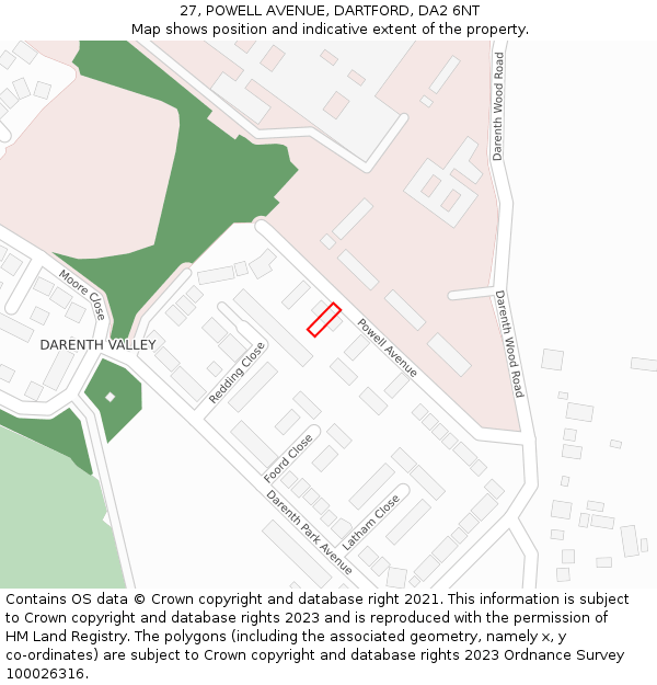 27, POWELL AVENUE, DARTFORD, DA2 6NT: Location map and indicative extent of plot