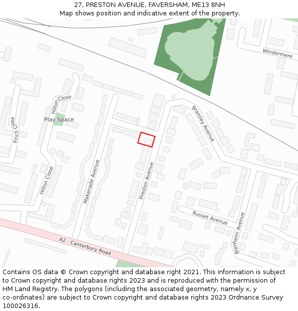 27, PRESTON AVENUE, FAVERSHAM, ME13 8NH: Location map and indicative extent of plot