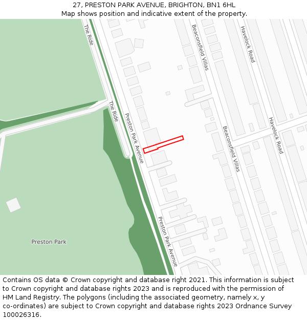 27, PRESTON PARK AVENUE, BRIGHTON, BN1 6HL: Location map and indicative extent of plot