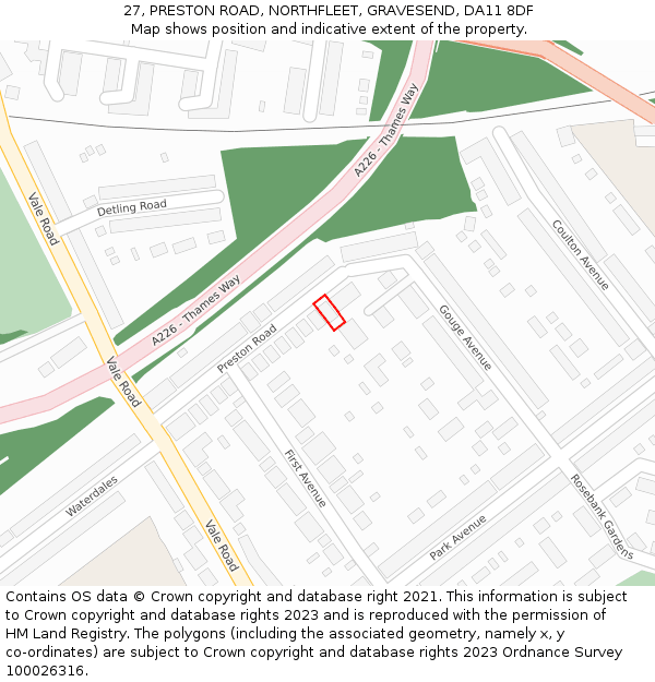 27, PRESTON ROAD, NORTHFLEET, GRAVESEND, DA11 8DF: Location map and indicative extent of plot