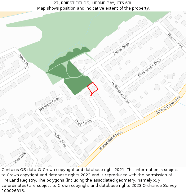 27, PRIEST FIELDS, HERNE BAY, CT6 6RH: Location map and indicative extent of plot