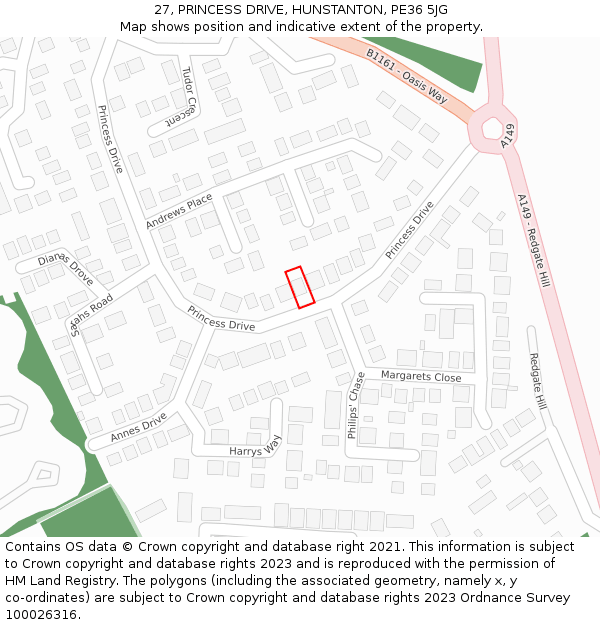 27, PRINCESS DRIVE, HUNSTANTON, PE36 5JG: Location map and indicative extent of plot