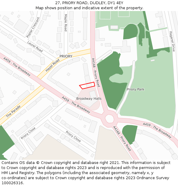 27, PRIORY ROAD, DUDLEY, DY1 4EY: Location map and indicative extent of plot