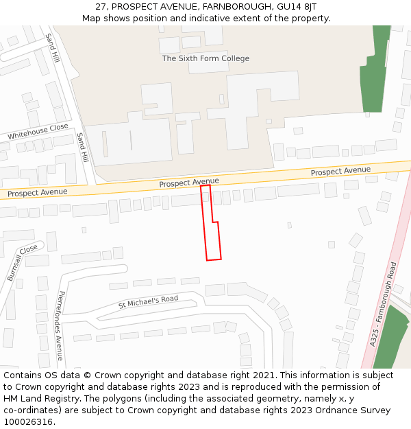 27, PROSPECT AVENUE, FARNBOROUGH, GU14 8JT: Location map and indicative extent of plot