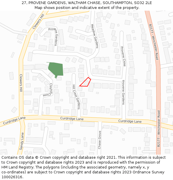 27, PROVENE GARDENS, WALTHAM CHASE, SOUTHAMPTON, SO32 2LE: Location map and indicative extent of plot