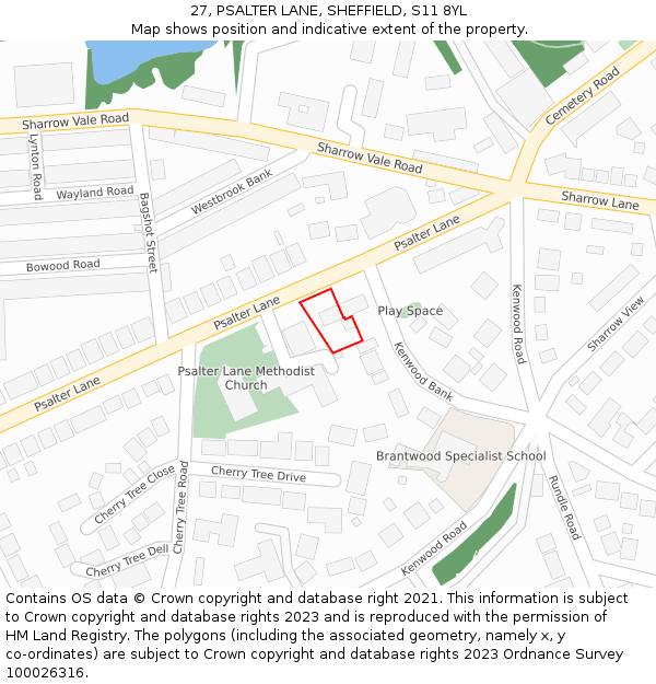27, PSALTER LANE, SHEFFIELD, S11 8YL: Location map and indicative extent of plot