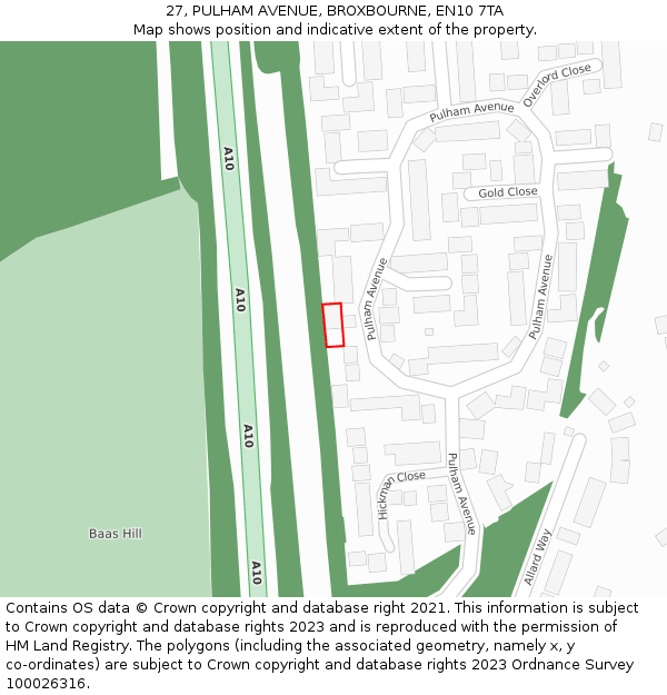 27, PULHAM AVENUE, BROXBOURNE, EN10 7TA: Location map and indicative extent of plot