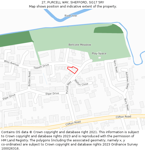 27, PURCELL WAY, SHEFFORD, SG17 5RY: Location map and indicative extent of plot