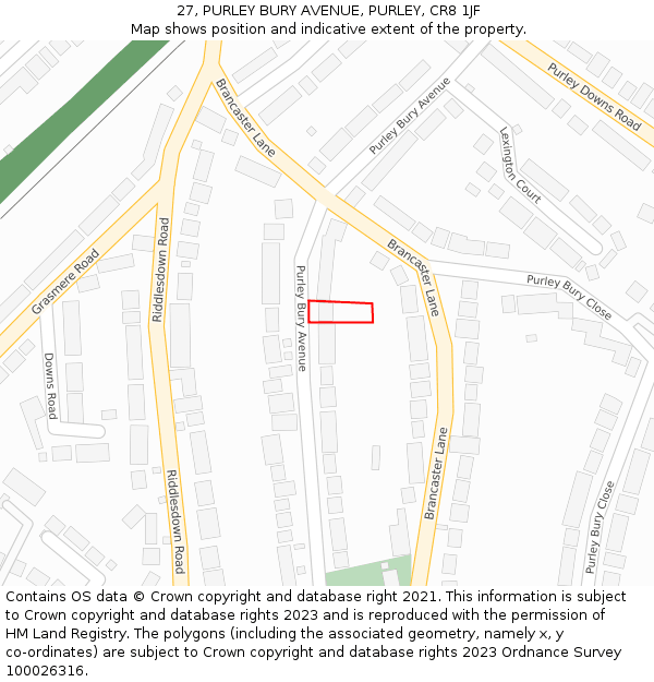 27, PURLEY BURY AVENUE, PURLEY, CR8 1JF: Location map and indicative extent of plot