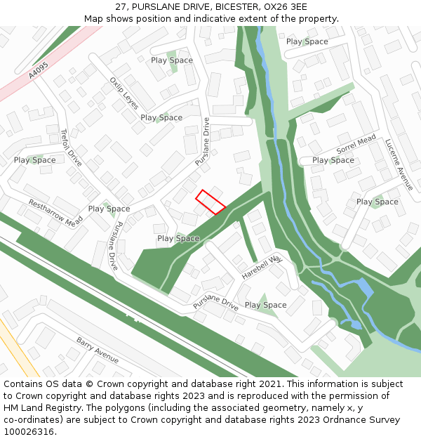 27, PURSLANE DRIVE, BICESTER, OX26 3EE: Location map and indicative extent of plot