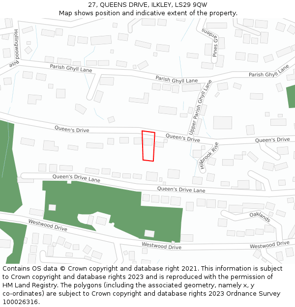 27, QUEENS DRIVE, ILKLEY, LS29 9QW: Location map and indicative extent of plot