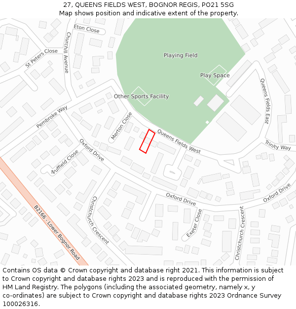 27, QUEENS FIELDS WEST, BOGNOR REGIS, PO21 5SG: Location map and indicative extent of plot