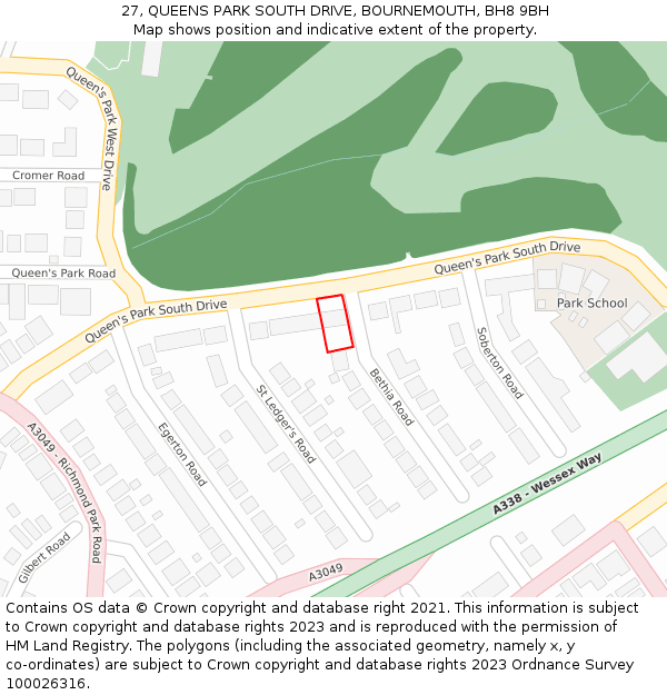 27, QUEENS PARK SOUTH DRIVE, BOURNEMOUTH, BH8 9BH: Location map and indicative extent of plot
