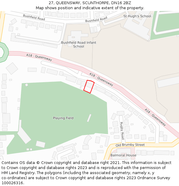 27, QUEENSWAY, SCUNTHORPE, DN16 2BZ: Location map and indicative extent of plot