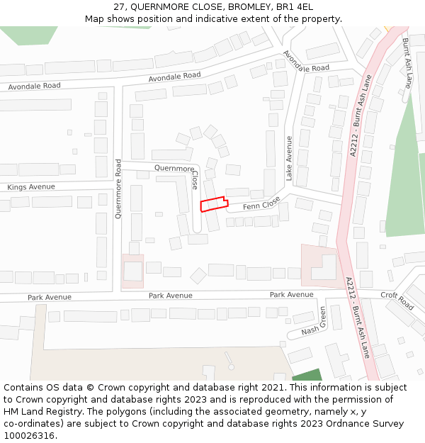 27, QUERNMORE CLOSE, BROMLEY, BR1 4EL: Location map and indicative extent of plot
